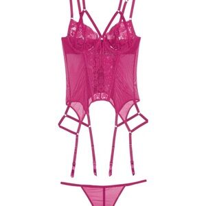 Adore Me Fuchsia Lace Bustier Set NWT
